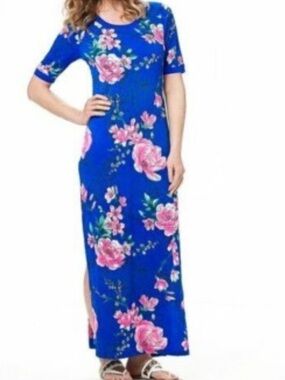 GILI Blue Floral Scoop Neck Maxi Dress 2X